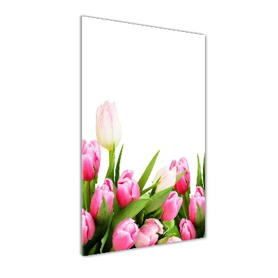 Cuadro de metacrilato moderno efecto cristal vertical tulipanes rosados