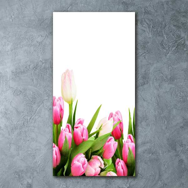 Cuadro de metacrilato moderno efecto cristal vertical tulipanes rosados