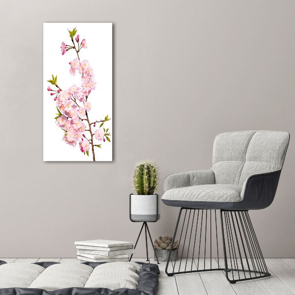 Cuadro de metacrilato moderno efecto cristal vertical flores de cerezo