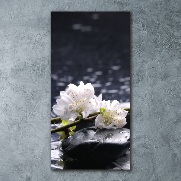 Cuadro decorativo en acrílico brillante vertical Flores y piedras