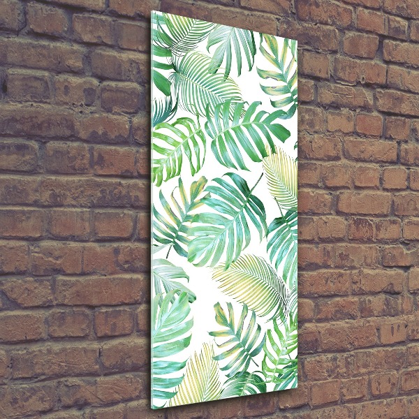 Cuadro decorativo en acrílico brillante vertical hojas tropicales
