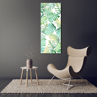 Cuadro decorativo en acrílico brillante vertical hojas tropicales