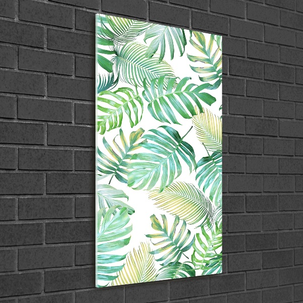 Cuadro decorativo en acrílico brillante vertical hojas tropicales