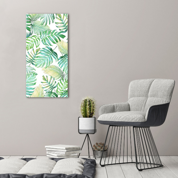 Cuadro decorativo en acrílico brillante vertical hojas tropicales