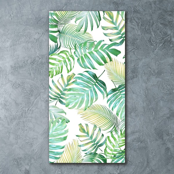 Cuadro decorativo en acrílico brillante vertical hojas tropicales