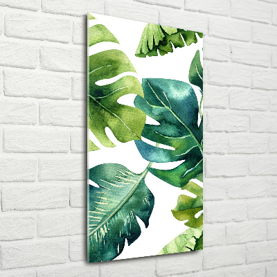 Cuadro de metacrilato moderno efecto cristal vertical hojas tropicales
