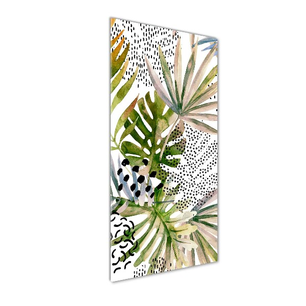 Cuadro decorativo en acrílico brillante vertical hojas tropicales