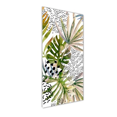 Cuadro decorativo en acrílico brillante vertical hojas tropicales