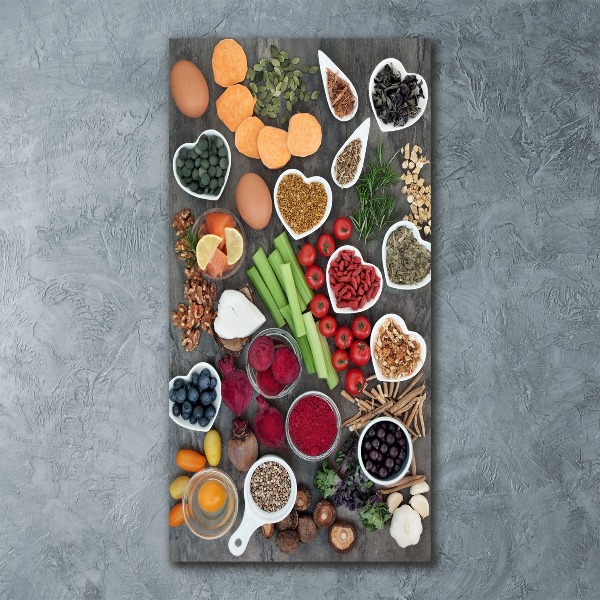 Cuadro decorativo en acrílico brillante vertical Comida saludable