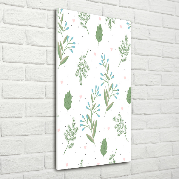 Cuadro de metacrilato vertical Hojas y corazones