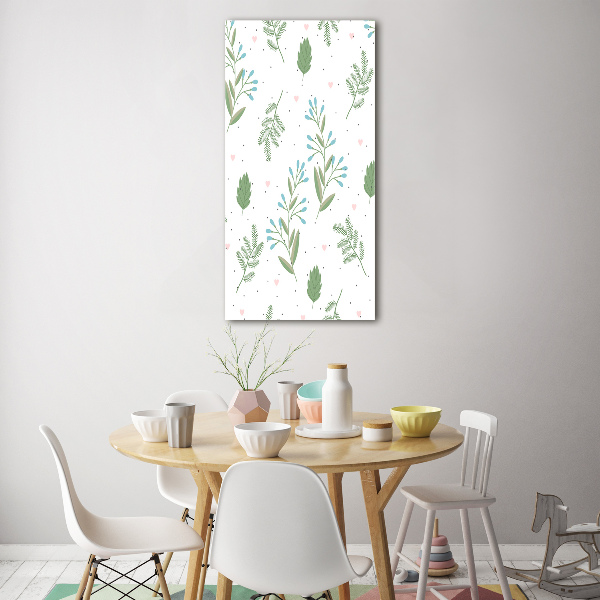 Cuadro de metacrilato vertical Hojas y corazones