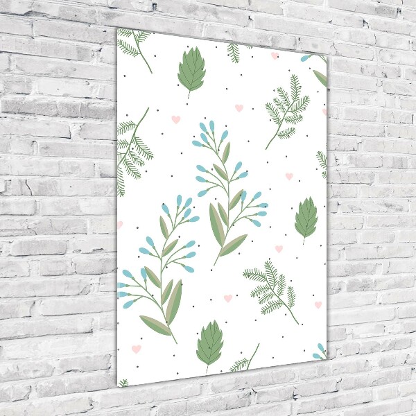 Cuadro de metacrilato vertical Hojas y corazones