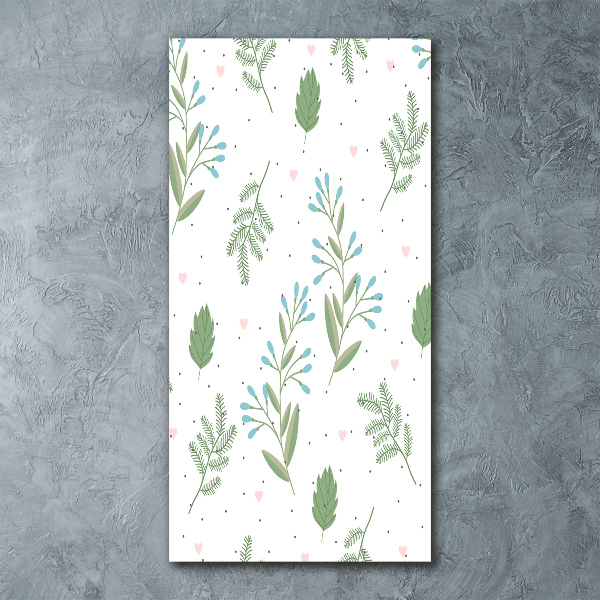 Cuadro de metacrilato vertical Hojas y corazones