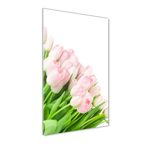Cuadro de metacrilato moderno efecto cristal vertical tulipanes rosados