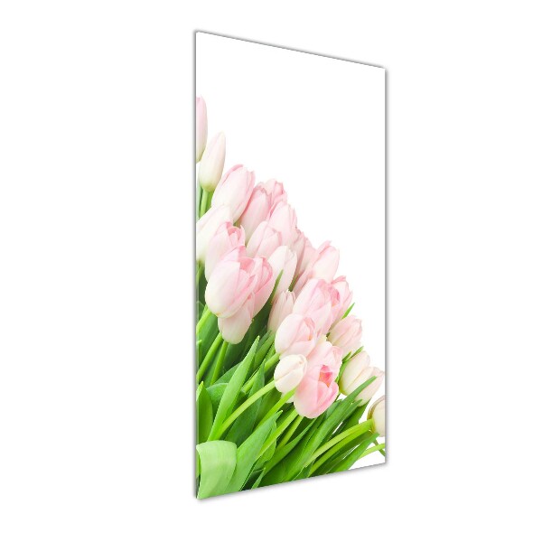 Cuadro de metacrilato moderno efecto cristal vertical tulipanes rosados