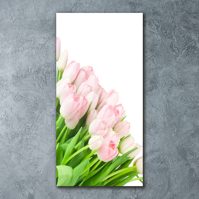 Cuadro de metacrilato moderno efecto cristal vertical tulipanes rosados