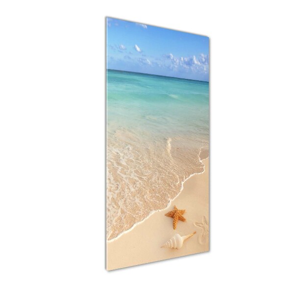 Cuadro decorativo en acrílico brillante vertical Estrellas de mar en la playa