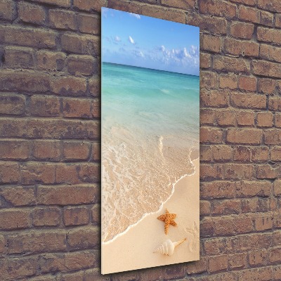 Cuadro decorativo en acrílico brillante vertical Estrellas de mar en la playa