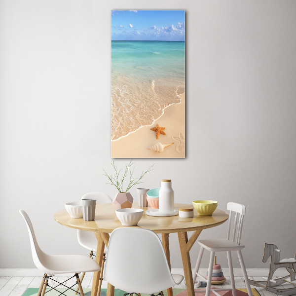 Cuadro decorativo en acrílico brillante vertical Estrellas de mar en la playa