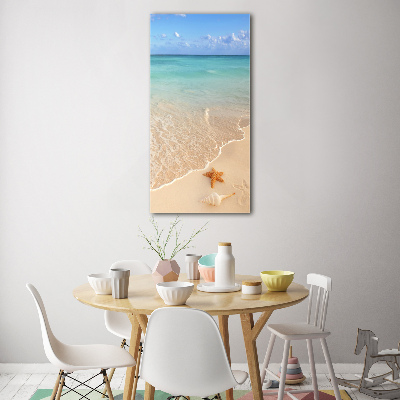 Cuadro decorativo en acrílico brillante vertical Estrellas de mar en la playa