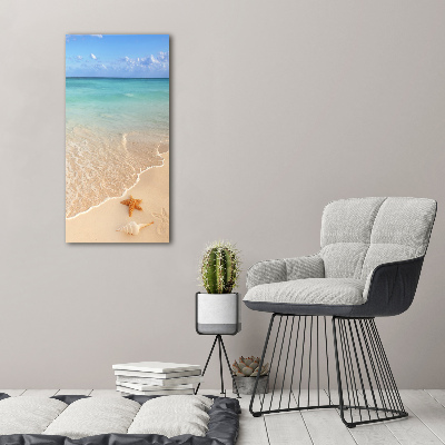 Cuadro decorativo en acrílico brillante vertical Estrellas de mar en la playa