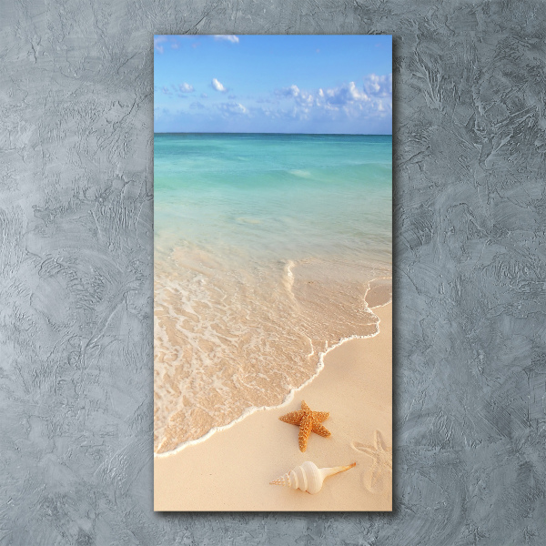 Cuadro decorativo en acrílico brillante vertical Estrellas de mar en la playa