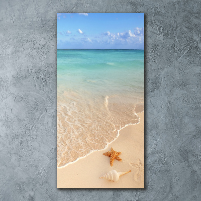 Cuadro decorativo en acrílico brillante vertical Estrellas de mar en la playa