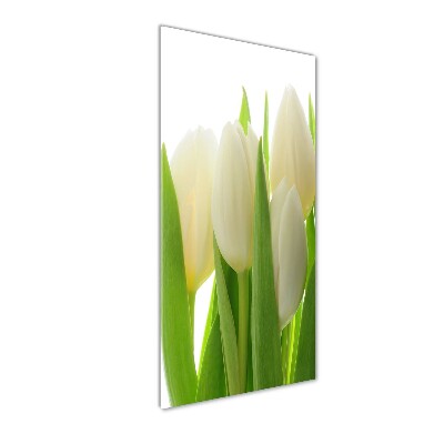Cuadro de metacrilato moderno efecto cristal vertical tulipanes blancos