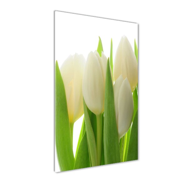 Cuadro de metacrilato moderno efecto cristal vertical tulipanes blancos