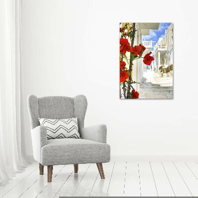 Cuadro de metacrilato moderno efecto cristal vertical Mykonos, Grecia