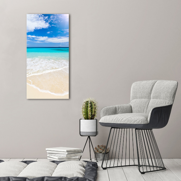 Cuadro de metacrilato moderno efecto cristal vertical Playa tropical