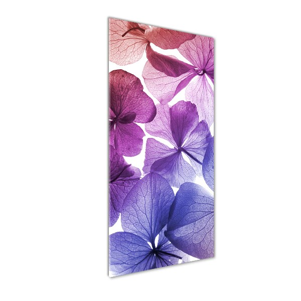 Cuadro decorativo en acrílico brillante vertical flores moradas