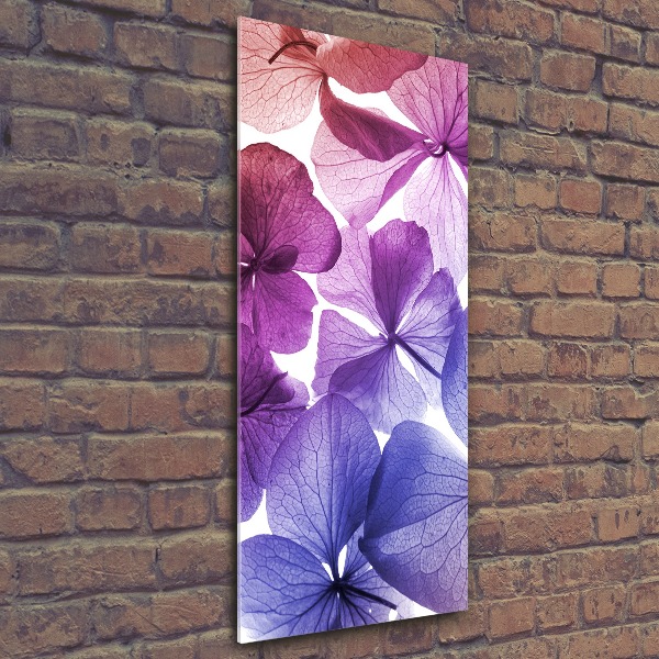 Cuadro decorativo en acrílico brillante vertical flores moradas