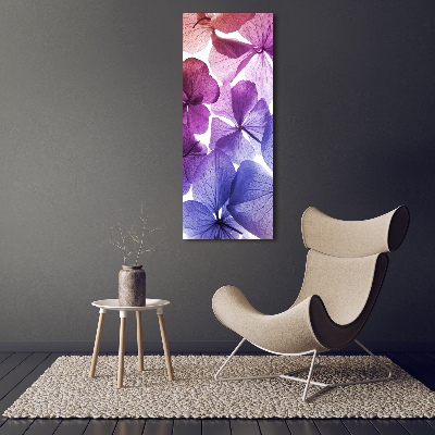 Cuadro decorativo en acrílico brillante vertical flores moradas