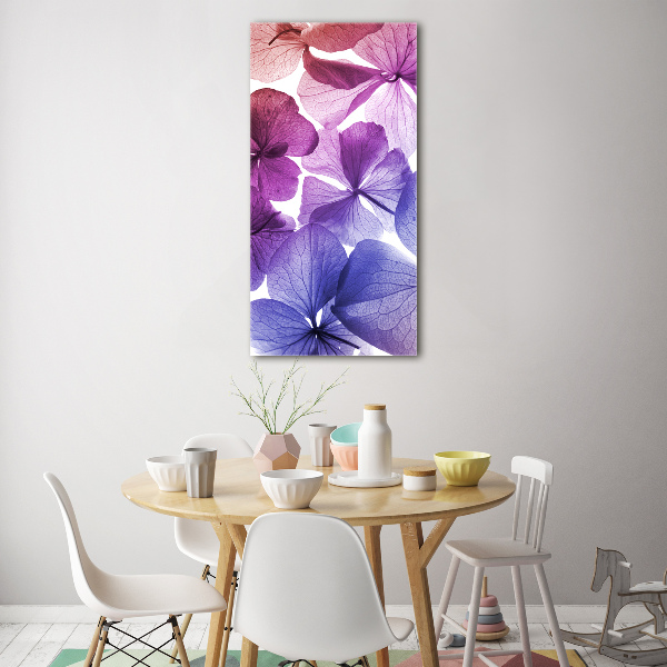 Cuadro decorativo en acrílico brillante vertical flores moradas