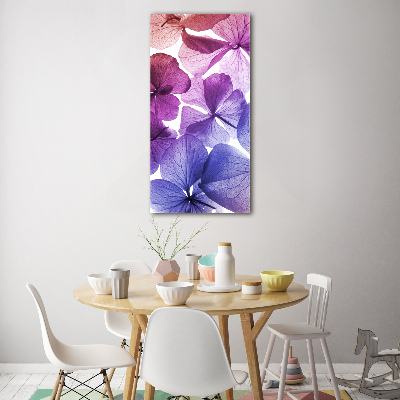 Cuadro decorativo en acrílico brillante vertical flores moradas