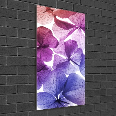 Cuadro decorativo en acrílico brillante vertical flores moradas