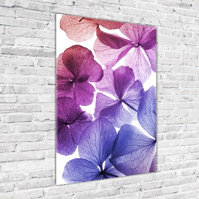 Cuadro decorativo en acrílico brillante vertical flores moradas