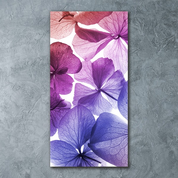 Cuadro decorativo en acrílico brillante vertical flores moradas