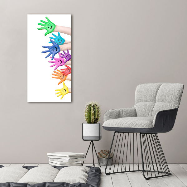 Cuadro de metacrilato moderno efecto cristal vertical Manos pintadas