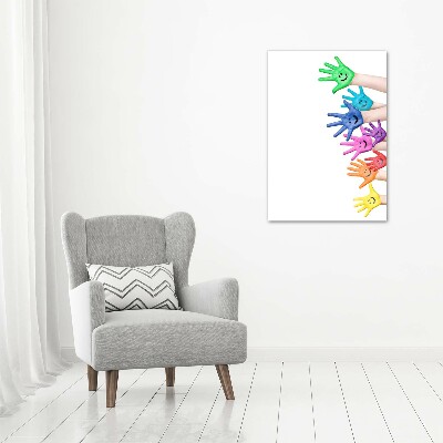 Cuadro de metacrilato moderno efecto cristal vertical Manos pintadas