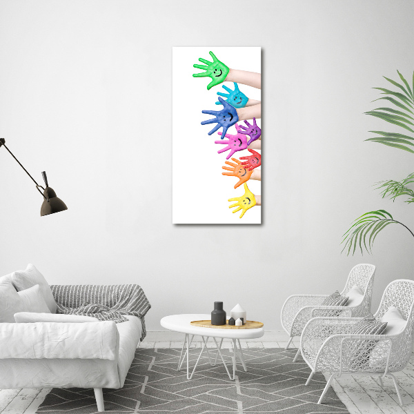 Cuadro de metacrilato moderno efecto cristal vertical Manos pintadas