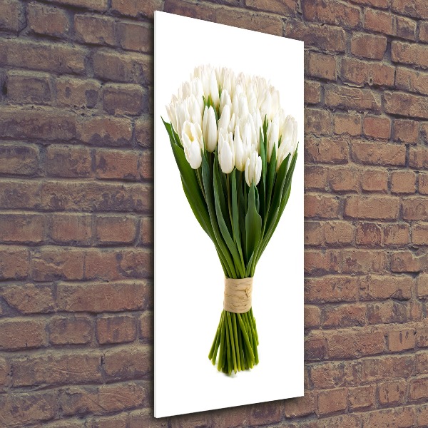 Cuadro de metacrilato moderno efecto cristal vertical tulipanes blancos