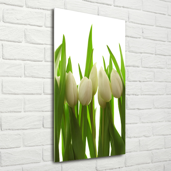Cuadro decorativo en acrílico brillante vertical tulipanes blancos