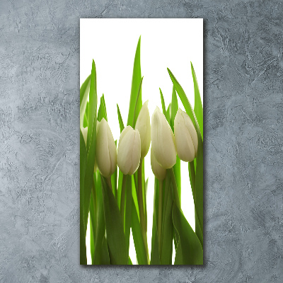 Cuadro decorativo en acrílico brillante vertical tulipanes blancos