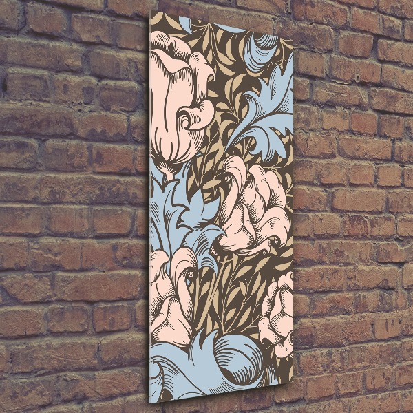 Cuadro decorativo en acrílico brillante vertical Flores y hojas