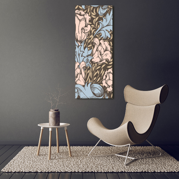 Cuadro decorativo en acrílico brillante vertical Flores y hojas