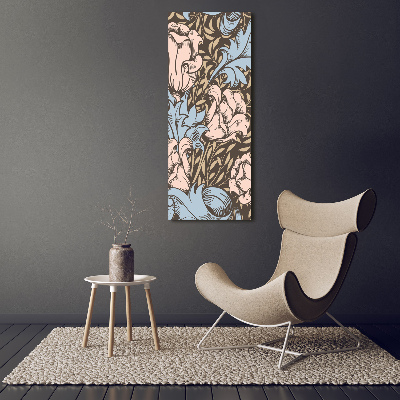 Cuadro decorativo en acrílico brillante vertical Flores y hojas