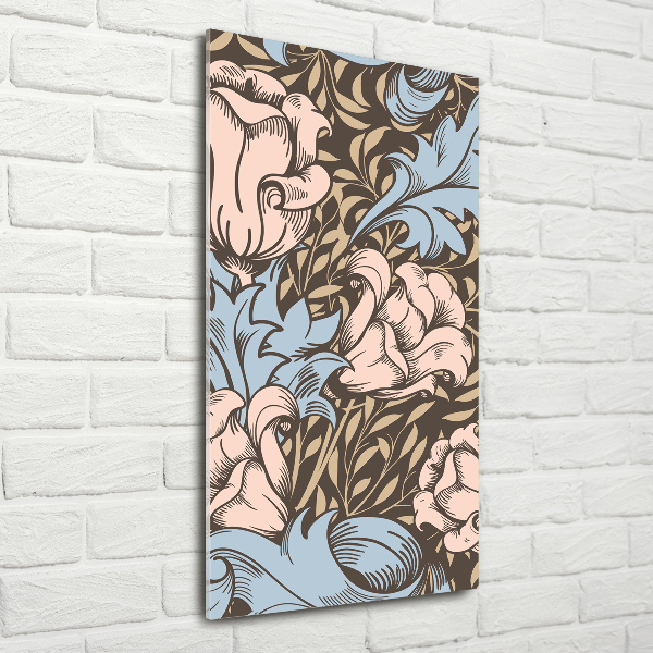 Cuadro decorativo en acrílico brillante vertical Flores y hojas