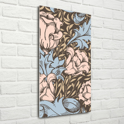 Cuadro decorativo en acrílico brillante vertical Flores y hojas